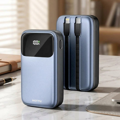 HOTTU HT09 Mini Surge Power Bank – 10000mAh, 22.5W Fast Charging & Built-in Cables
